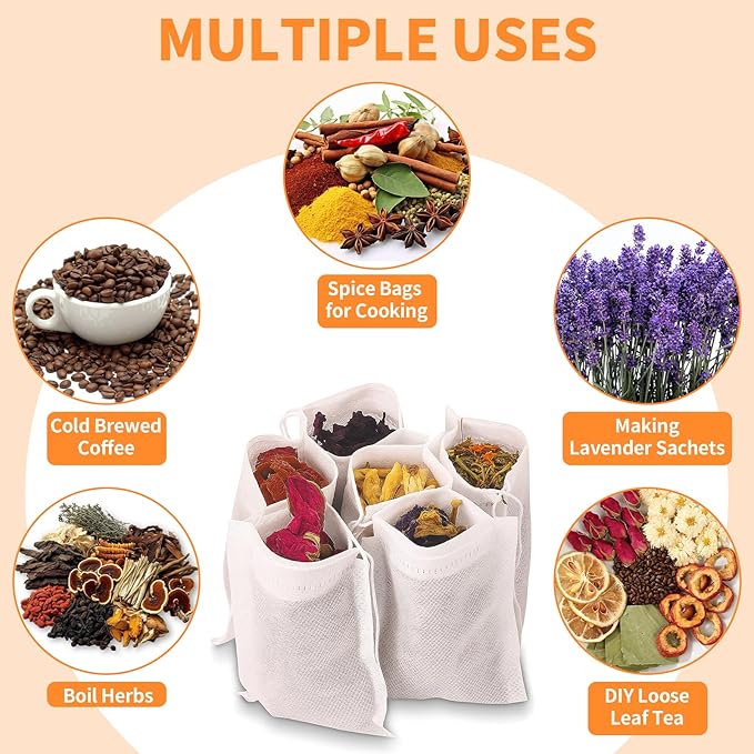TamBee 200Pcs 5.9" x 7.87" Disposable Drawstring Tea infusers Tea Filter Bags for Loose Tea Herbs Spice Bags for Brew Tea Cold Brew Coffee（ 5.9" x 7.87" /15 x 20cm） (200)