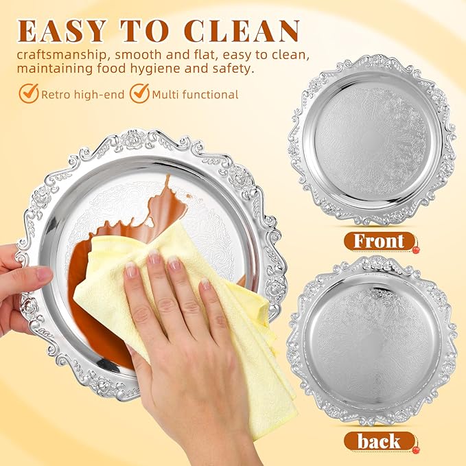 VOSAREA 2pcs Vintage Jewelry Serving Tray and Snack Dessert Plate, Decorative Metal Tray for Home Decor, Family Gatherings, Parties, Iron Jewelry Storage Dish