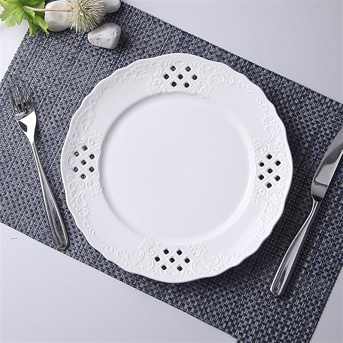 SONGCHAO Party Supplies Hollow Out Dessert Plate White Disc Home Kitchen Restaurant Coffee Shop Flat Plate Ceramic Fruit Plate Round Fruit Tray Party Plates (Color : Medium)