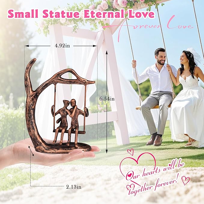 Anniversary Wedding Gifts for Couple/Her - Romantic Couple Statue in Love, Antique Bronze Metal Figurine Sweet Loving Together Iron Sculpture Decor, Gifts for Wife Husband Christmas