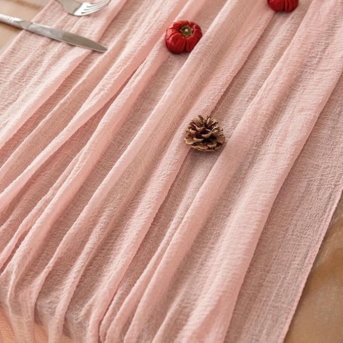 Keketoarrange Pink Valentines Day Decorations Table Runner Cheese Cloth Rustic Gauze Cheesecloth Table Runner 120 Inch 10 FT for Wedding Baby Bridal Shower Sheer Boho Spring Home Tea Party Decor