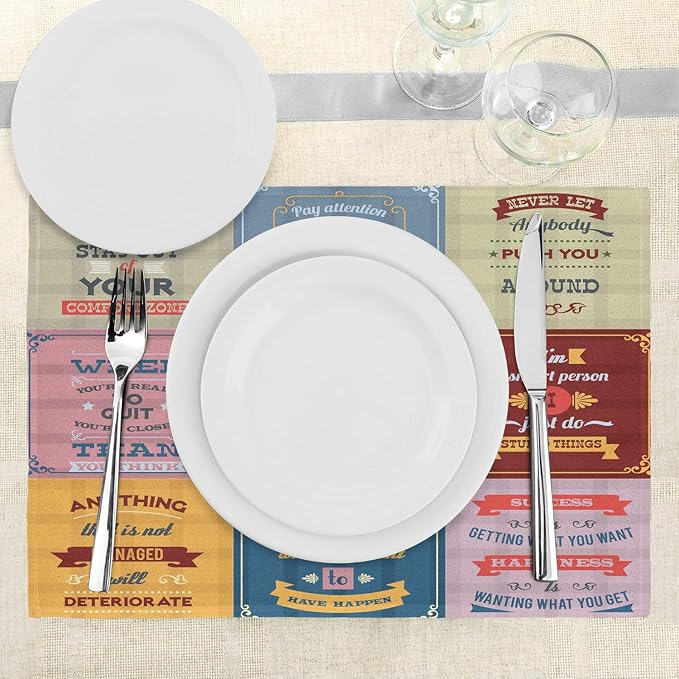 Ambesonne Saying Place Mats Set of 4, Words Pattern Success with Positive Attitude Themed Art Print, Washable Fabric Placemats for Dining Table, Standard Size, Yellow Pink