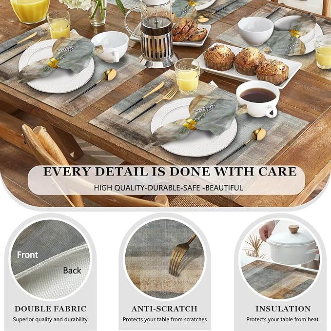 Mcalk 4 Each Brown Placemats and Cloth Napkins Set of 8, Modern Art Placemat, Abstract Grey Cloth Napkin for Home Kitchen Decor (Placemats 18 "x12 Napkins 18 "x18)
