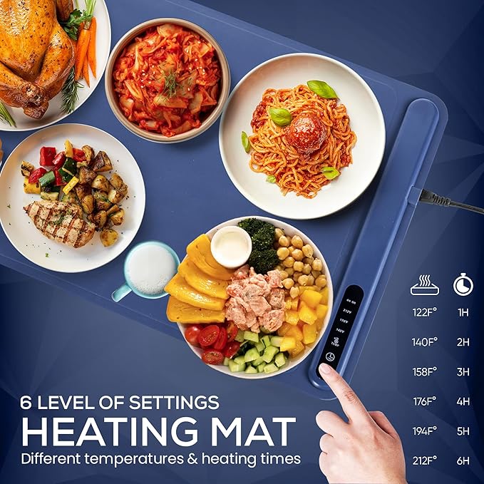 Cozy Chef's Kitchen Foldable Food Warming Mat with Full Surface Heating in 10sec – Portable Heating Pad with 6 Level Adjustable Temperature & 6H Timer for Buffet, Party, Gathering, Daily Use | 35"x16"