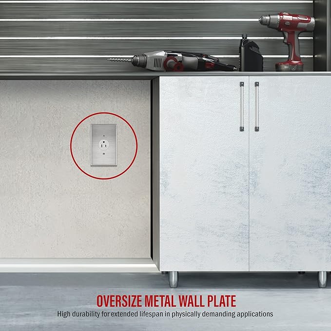 ENERLITES 1.406" Hole Single Receptacle Outlet Metal Wall Plate, Corrosive Resistant, Over Size 1-Gang 5.5" x 3.5", 7751O, 430 Stainless Steel, UL Listed, Silver