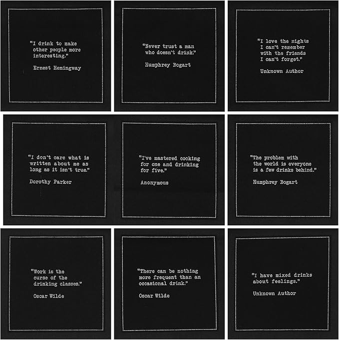 Five Star Funny Drinking Quotes | Black Cotton Cocktail Napkins | 50 Luxury Disposable Beverage Napkins with Witty Bar Quotes | Drink Napkins for Parties, Bars, Weddings & Game Nights
