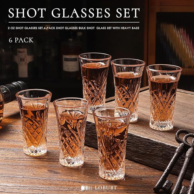 LOBUBT 2 oz Shot Glasses Set,12-Pack Shot Glass with Heavy Base Crystal Shot Glasses Bulk Small Glass Cups for Liqueur Spirits Bar Party Favor Housewarming Gift