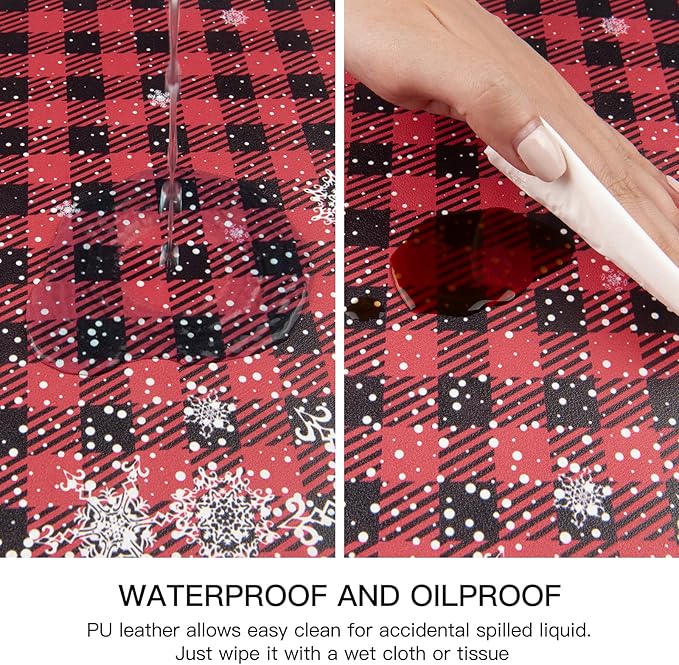 QIYI Christmas Placemats Set of 6, 12x18 Inch PU Leather Place Mats for Kitchen Dinning, Heat Resistant Anti Slip Winter Table Mats, Waterproof Wipeable Placemat Party Décor, Buffalo Plaid Snowflakes