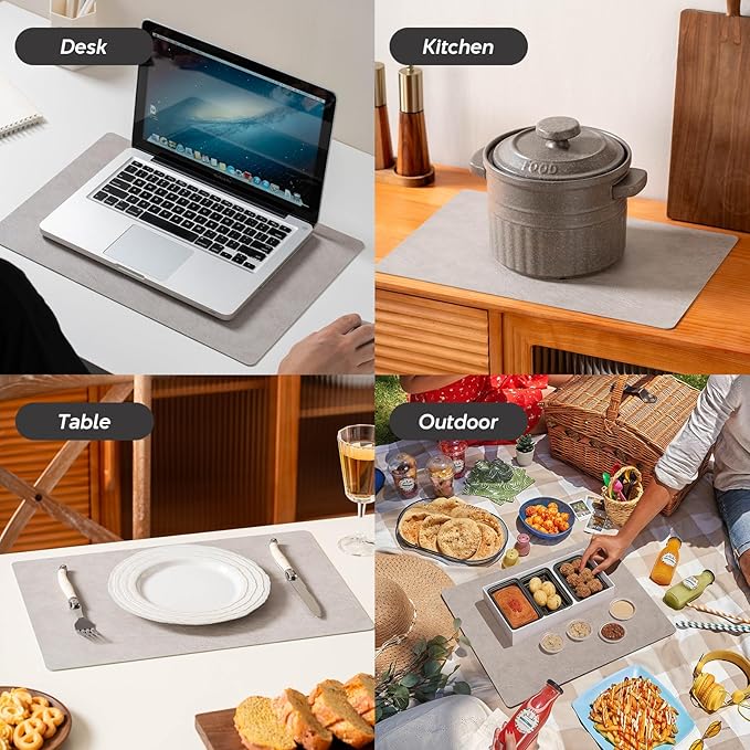 Placemats Set of 4 Reversible Dual-Color Table Placemats, Faux Leather 100% Waterproof Oil-Proof Wipeable Place Mats, Heat Resistant Dual Sided Table Mats for Kitchen/Dining/Party (Gray&Sky Blue