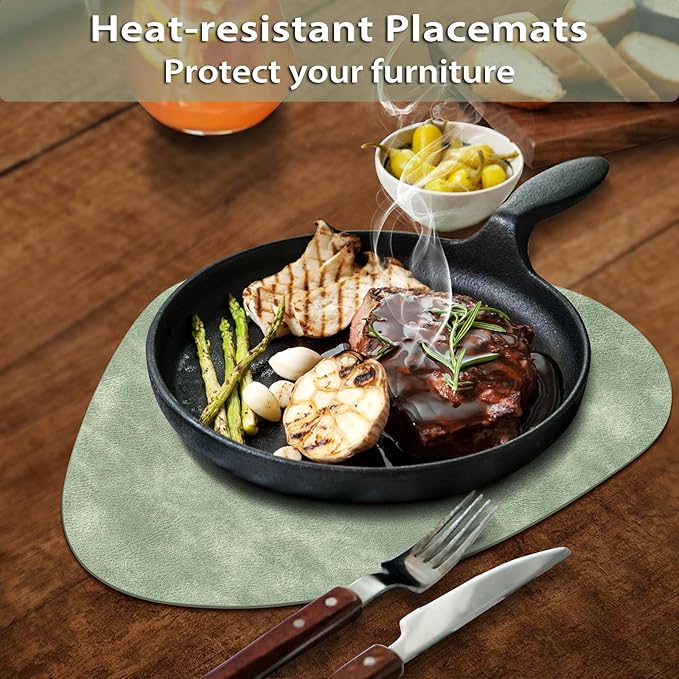 ADRIMER Placemats, Heat Resistant Round Placemats Set of 6 Washable 13 x 17 Inch, Waterproof Table Mats Wipeable for Kitchen, Dining Room Table Christmas Decor, Green