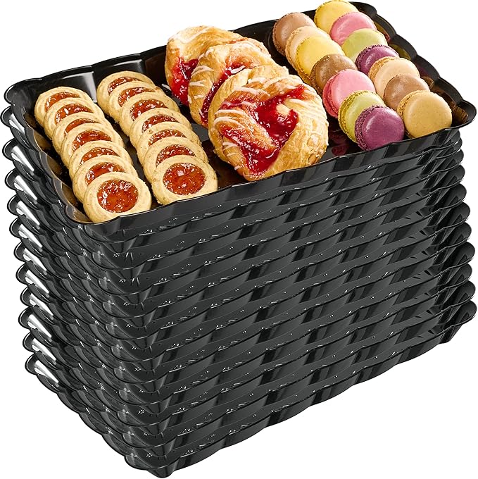 Plasticpro Plastic Serving Trays - Serving Platters Rectangle 9X13 Disposable Party Dish 12 Black Trays