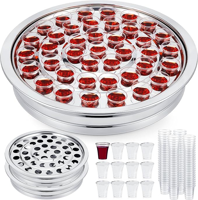 Zhehao 2 Pcs Easter Communion Trays for Churches Set Church Supplies Plates for Church with Disposable Cups (Silver)