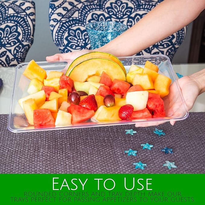 Plasticpro Plastic Serving Trays - Serving Platters Rectangle 10 X 14 Disposable Party Dish White Pack of 12