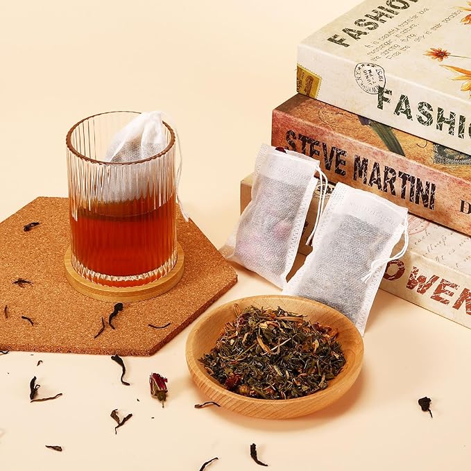 300 Pcs Empty Tea Bags for Loose Leaf Tea, Disposable Small tea Filter Bags with Drawstring fillable Cloth Diy Empty Tea Sachets for Loose tea, Coffee, Herbs, Spice (2.76 x 1.97 inch)