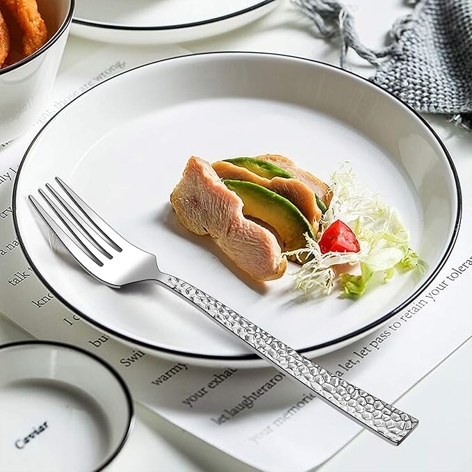 72-Piece Hammered Silverware Set with Extra Forks, LIANYU Stainless Steel Flatware Cutlery Set for 12, Fancy Square Eating Utensils Tableware, Dishwasher Safe