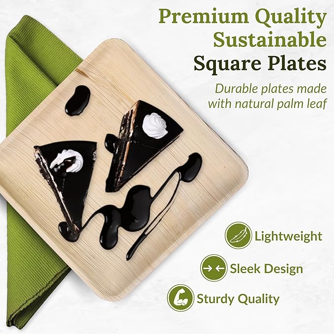Palm Leaf Plates 10 Inch – 50 Pack Eco-Friendly Disposable Dinnerware, Heavy Duty Compostable Bamboo Wooden Plates for Weddings, Parties, Catering & Events