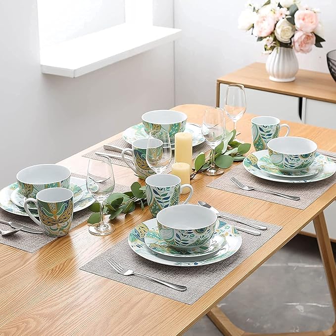 Porcelain Dinnerware Sets Plates and Bowls Sets 32-Piece Porcelain Ceramic Tableware Dinner Set with Dinner Plate, Dessert Plate, Cereal Bowl, 380ml Mug Service