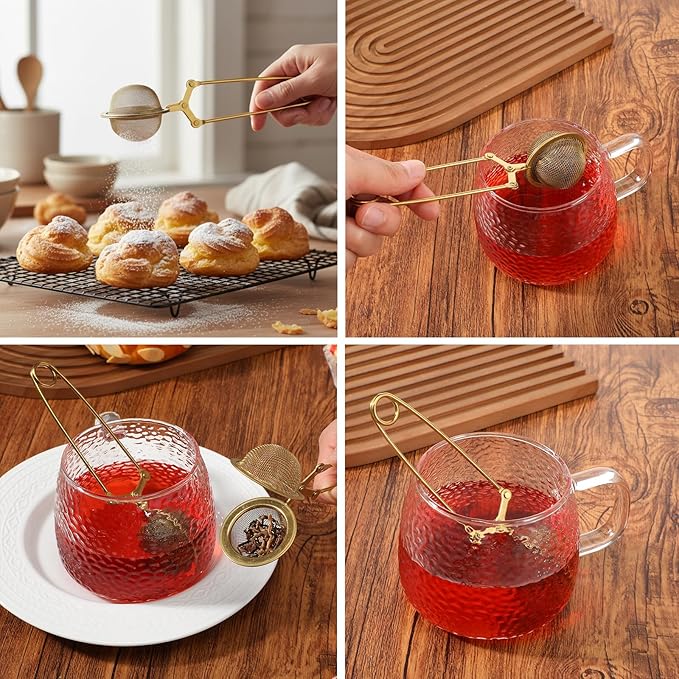 20 Pcs Snap Ball Tea Strainer, Stainless Steel Fine Mesh Tea Strainers Infuser Filter with Handle for Loose Leaf Tea (Gold)
