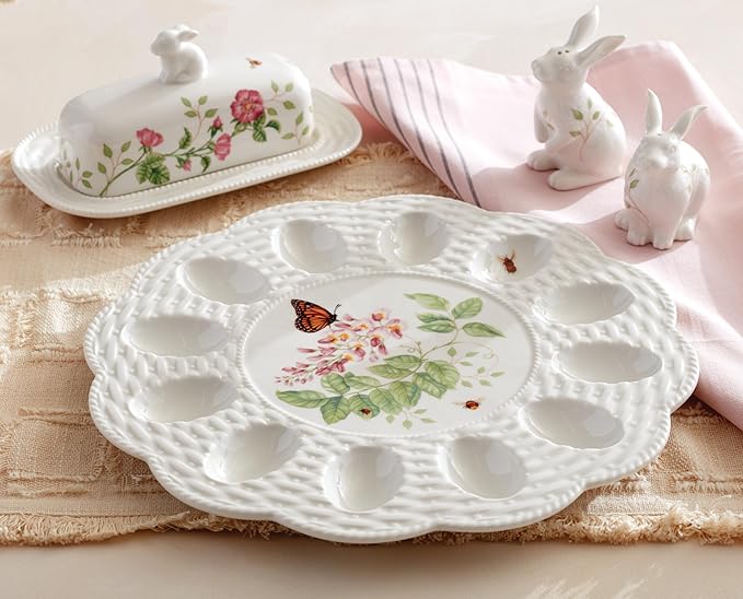 Lenox 893455 Butterfly Meadow Bunny Covered Butter Dish, Easter Serveware