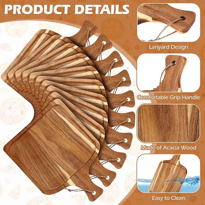 Tanlade 16 Pcs Acacia Wood Cutting Board with Handle Chopping Boards Decorative Charcuterie Platter Pizza Bread Cheese Fruit Serving Tray for Kitchen Counter Table Christmas Decorate (15.8 x 12 Inch)