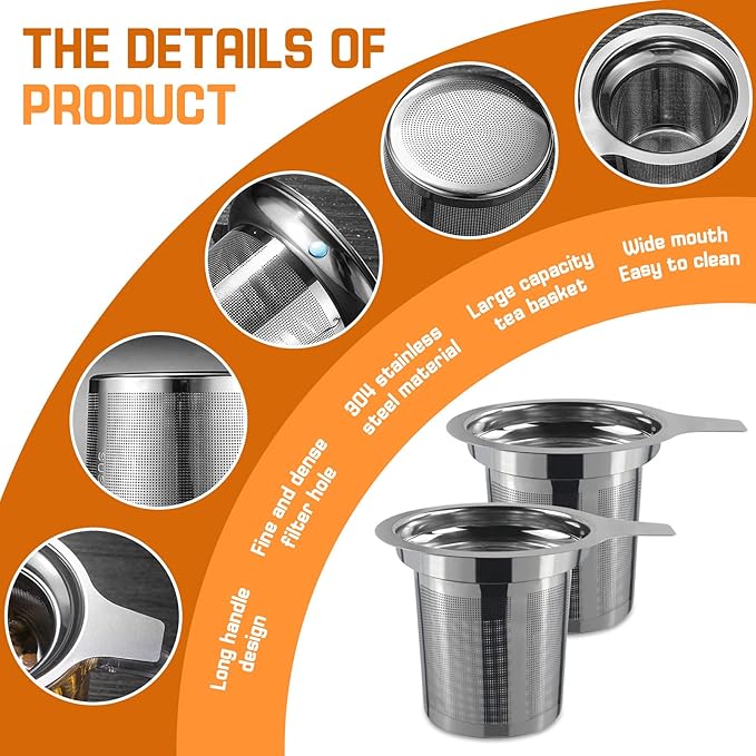 4Pcs Extra Fine Mesh Tea Infuser Tea Strainer with Lid, Large Capacity Tea Strainers Tea Infusers for Loose Tea, 18/8 Stainless Steel Loose Leaf Tea Steeper Tea Diffuser for Teapot, Mug, Cup