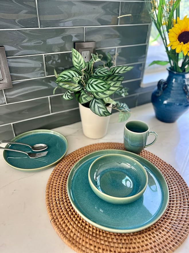 CeramicAzoia Dinnerware Set of 4 (Atacama Green, Dinner Plate)…