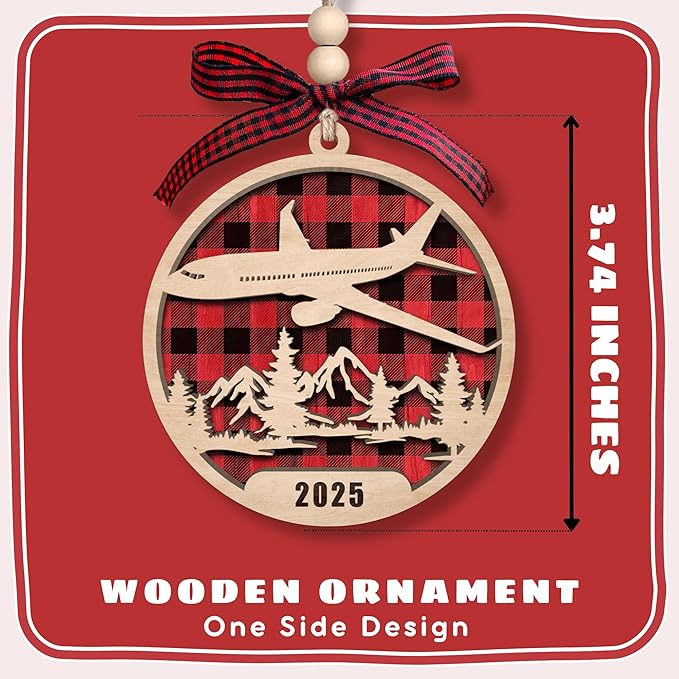 Airplane Ornaments 2025 - Airplane Christmas Ornament 2025 - Pilot Gifts for Men - Gifts for Travelers, Pilots, Crew, Men - Pilot Ornaments for Christmas Tree - Wood Ornament