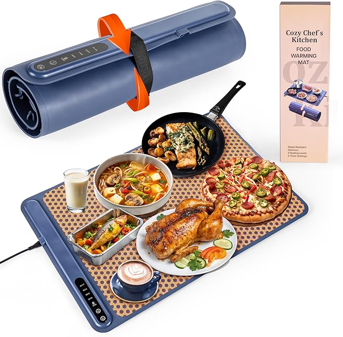 Cozy Chef's Kitchen Foldable Food Warming Mat with Full Surface Heating in 10sec – Portable Heating Pad with 6 Level Adjustable Temperature & 6H Timer for Buffet, Party, Gathering, Daily Use | 35"x16"