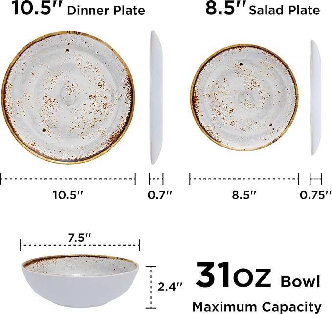 TP 12-Piece Dinnerware Set, Melamine Dishes Set with Bowls and Plates, Non-breakable and Lightweight Dinner Service for 4, Grey Swirl
