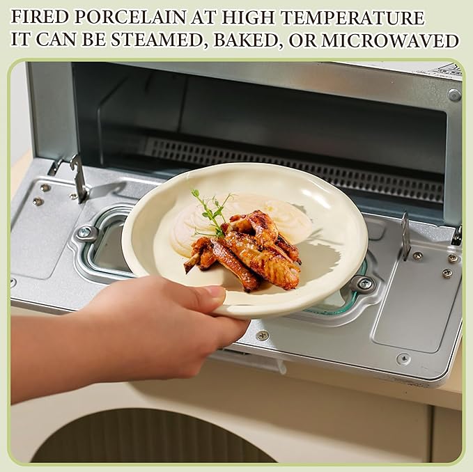 6 Inch Ceramic Salad Plates, Set of 6 - Small Appetizer & Dessert Plates for Portion Control, Microwave & Dishwasher Safe, Chip-Resistant (Soft Green, Cream Yellow, Creamy White (6)