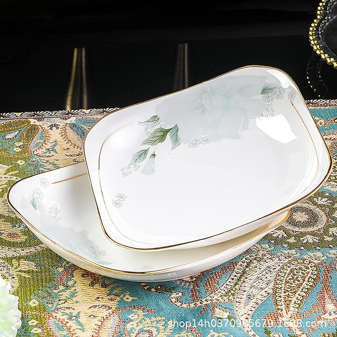 Bone China Dinner Set, Porcelain White Dinnerware Kitchen Dinning Round Tableware Combination Set with Cereal Bowls Dessert Plates and Soup Plates,