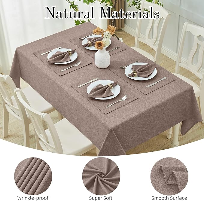 Rectangle Table Cloth Linen Farmhouse Stainproof Waterproof Washable Polyester Oblong Rectangular Fabric Table Cover for Kitchen Dining Dinner(Mocha/60x120 Inch)