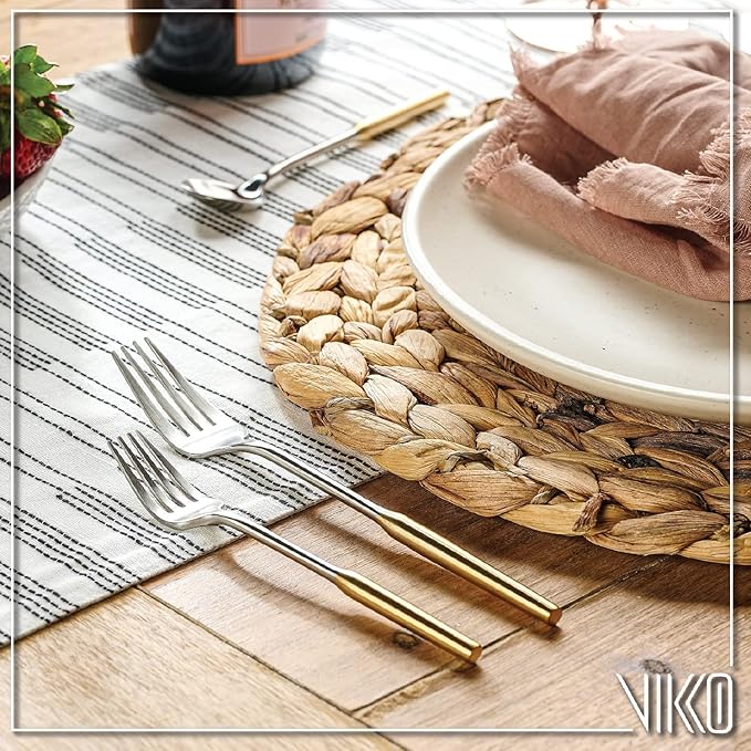 Vikko Modern Two-Tone Silverware Set: Unique Brushed Gold and Silver Flatware Set - Satin Matte - 18/10 stainless steel flatware For Upscale Dining - 20 Piece Cutlery Set - Service for Four (4)