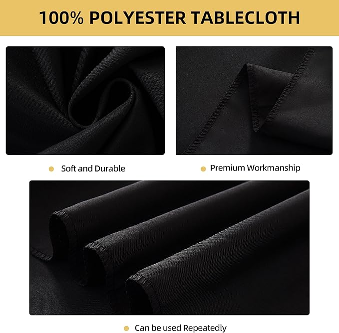 10-Pack 60x120 inch Black Table Cloths, Solid Stain and Wrinkle Resistant Oblong Tablecloth, Premium Plain Weave Polyester Fabric Rectangle Table Linen Covers for Hotel, Wedding