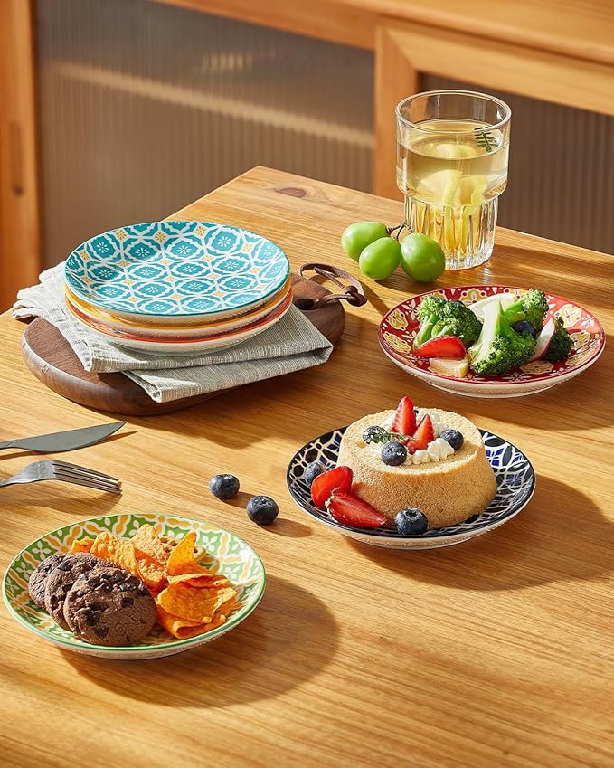 Ceramic Dessert Plates, 6 Inch Small Appetizer Plates, Colorful Snack Dishes for Pastries, Desserts, Fruits, Side Dishes, Dishwasher & Microwave Safe, Set of 6