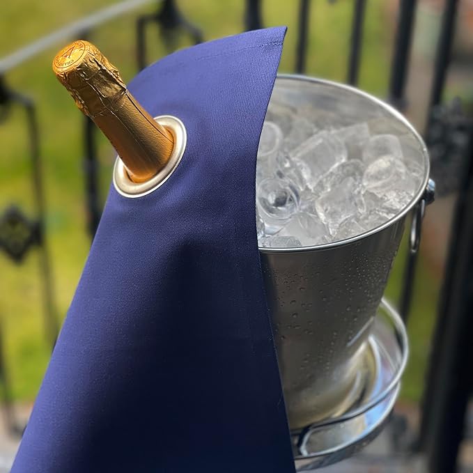 Classic Collection, Bottle Cloth with Metal Ring for Ice Buckets, Cotton, 42 cm, Corner Hole (Royal Blue with Silver Metal Ring, Pack of 1)