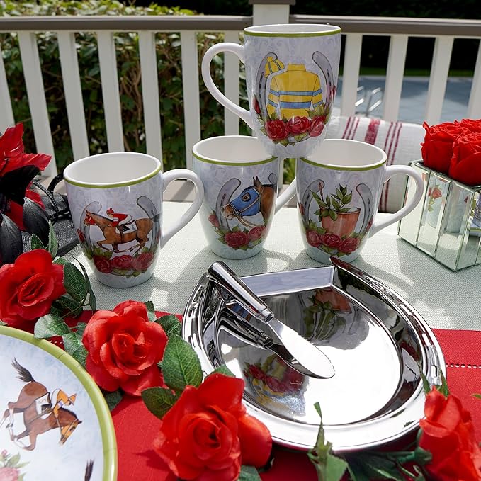 Derby Day at the Races Silver Coast 3-D Horseshoe Tray Set – Add race day glamour to your table with this porcelain tray set, perfect for hosting, gifting, and celebrating in equestrian elegance.