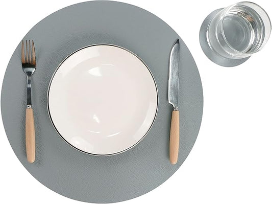 Wipeable Placemats and Coasters Leather Table Mats Waterproof Heat-Resistant Easy to Clean for Dining Table Set Kitchen Table Set of 4, Pale Blue