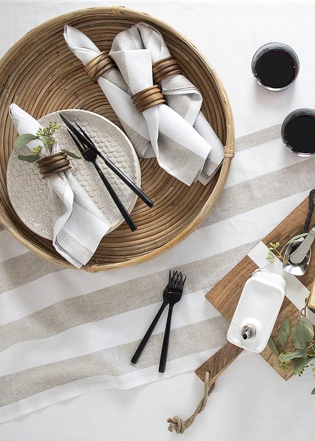 Solino Home Linen Napkins Set of 4-100% Pure Linen Cabana Stripe Natural and White Cloth Dinner Napkins 20 x 20 Inch for Christmas, Holiday, New Year - Handcrafted and Machine Washable