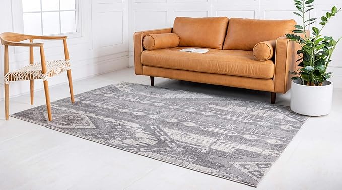 Rugs.com Oregon Collection Rug – 8' x 10' Gray Low-Pile Rug Perfect for Living Rooms, Large Dining Rooms, Open Floorplans