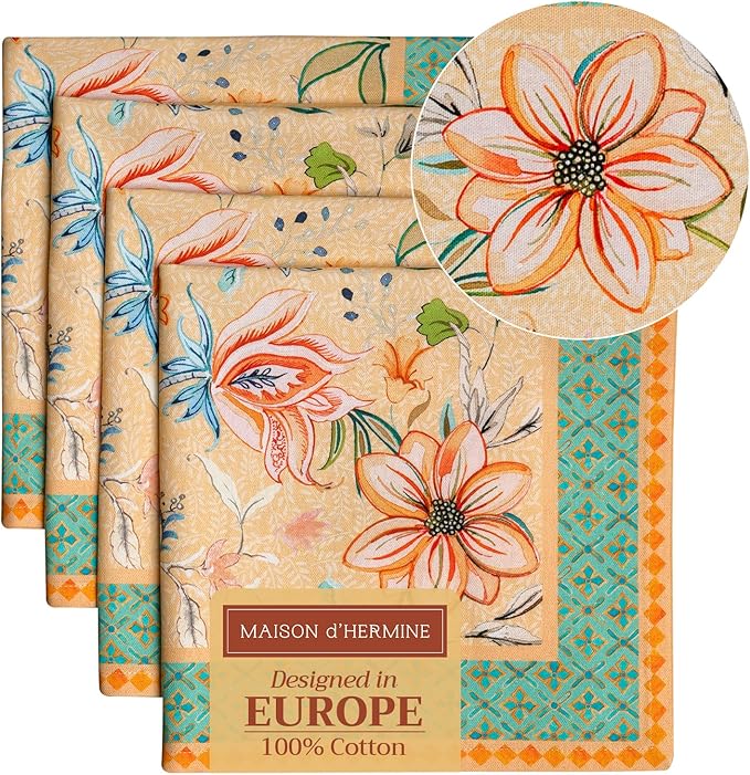 Maison d' Hermine Cloth Napkins Set of 4 100% Cotton Everyday Reusable Square Napkins Cloth Washable, Dinner, Party, Wedding, Restaurant, Spring/Summer (Luxury Loft – Peach, 20" x 20")