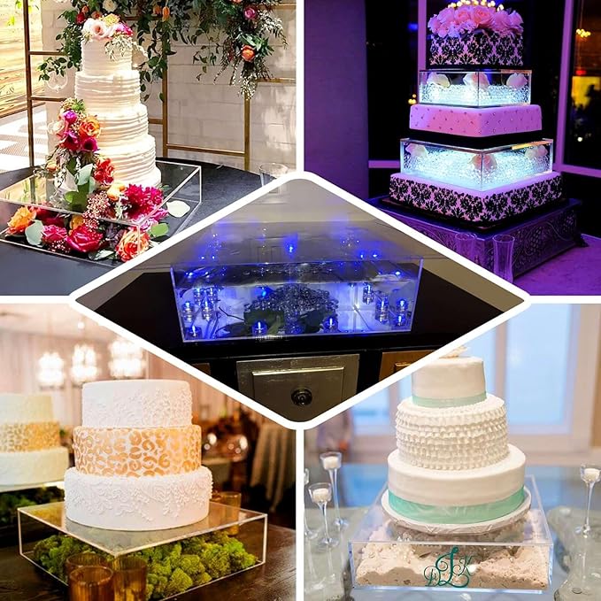 Efavormart 14"x14" | Gold Acrylic Cake Box Stand, Mirror Finish Display Box Pedestal Riser with Hollow Bottom