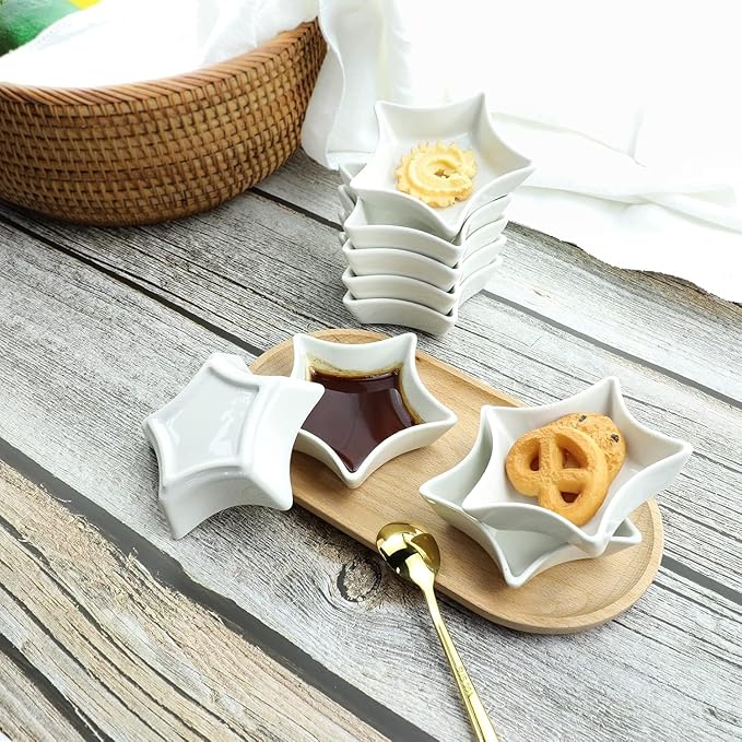 SOCOSY Star-shaped Multipurpose Ceramic Sauce Dish Seasoning Dishes Sushi Dipping Bowl Appetizer Plates Serving Dish Saucers Bowl(Set of 8)