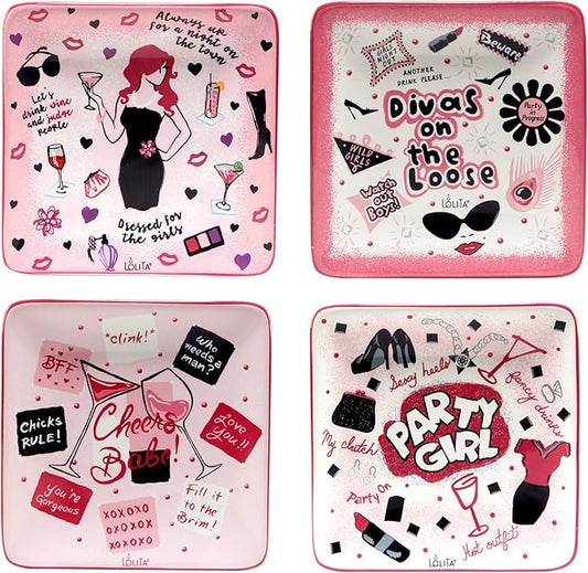 Certified International Lolita Divas On The Loose 6" Canape/Luncheon Plates, Set of 4