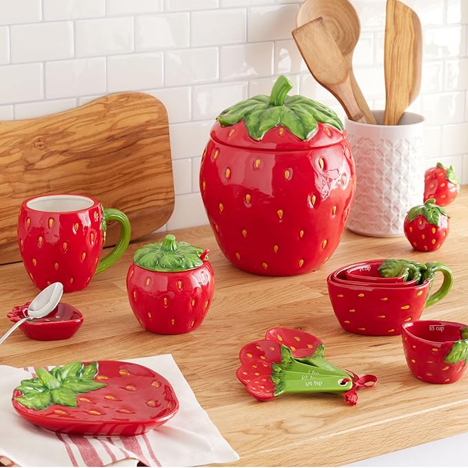 Strawberry Plates Ceramic Appetizer Plates - Hand Painted Strawberry Figural Ceramic Plate for Salad, Cereal, Dessert or Dinner - Platos de Cocina - Creative Fruit Shape Stoneware Dish for Snacks