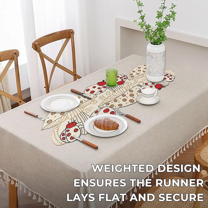 Beaded Table Runner Decorative Glitz Table Runner - 13x36” Handcrafted Runner for Winter Holiday, Kitchen, Dining Table, Spring Décor, Dining Table, Coffee Table or Entryway (Red Ivory) - CLEENTABLE