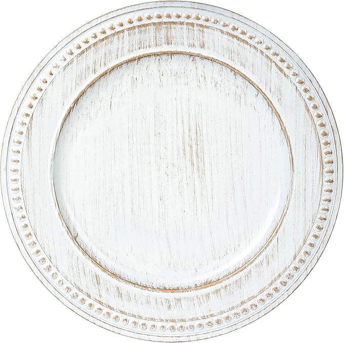 13" Vintage Charger Plates, Beaded Chargers for Dinner Plates Set of 6, Charger Plates Bulk Wedding, White