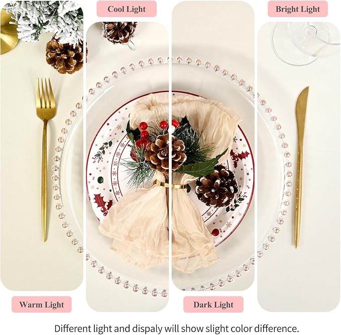 12 Pack Clear Charger Plates with Beaded Rim, 13 Inch Plastic Chargers for Dinner Plates Acrylic Round Tabletop Decoration for Home Kitchen Catering Wedding Table Event Party Dinner (Pink)