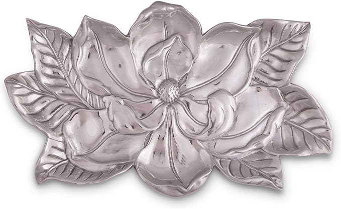 Arthur Court Aluminum Magnolia Flower Tray, 8 x 13.5 inch - Elegant Design, Durable for Serving and Display, Ideal for Southern or Rustic Themes