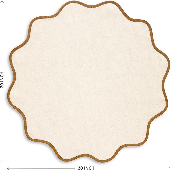 Solino Home Linen Scallop Cloth Napkins Set of 4-100% Pure Linen Brown Sugar and Natural Dinner Napkins 20 Inch for Christmas - Giselle Scallop Edge, Handcrafted and Machine Washable